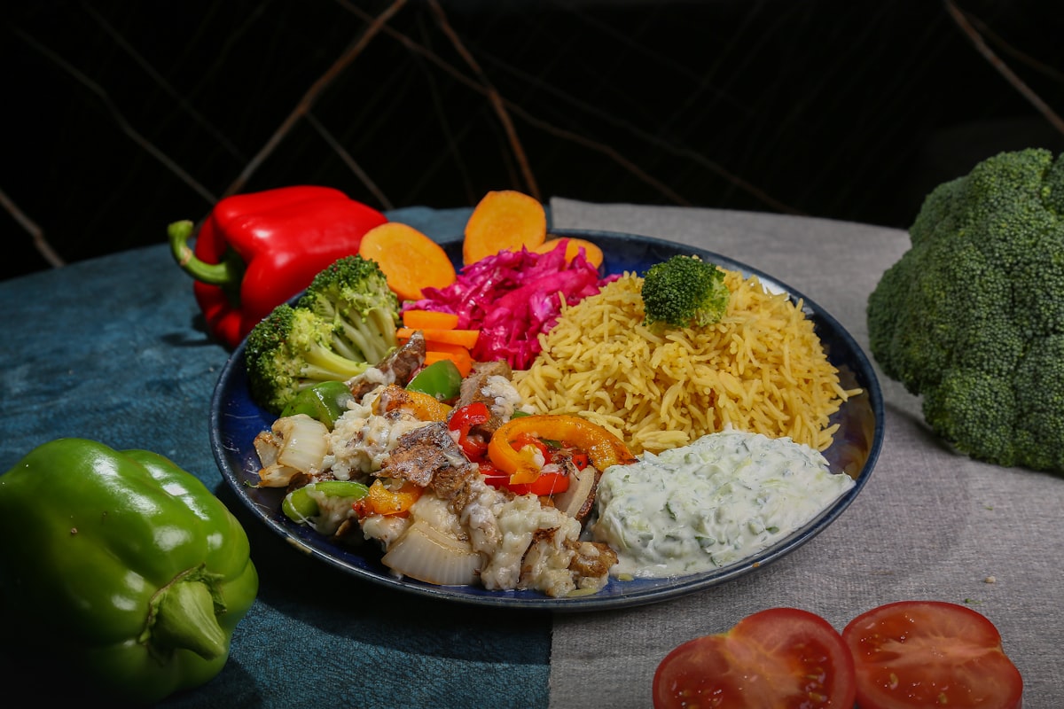 Organic farmers market with locally-sourced produce and ingredients